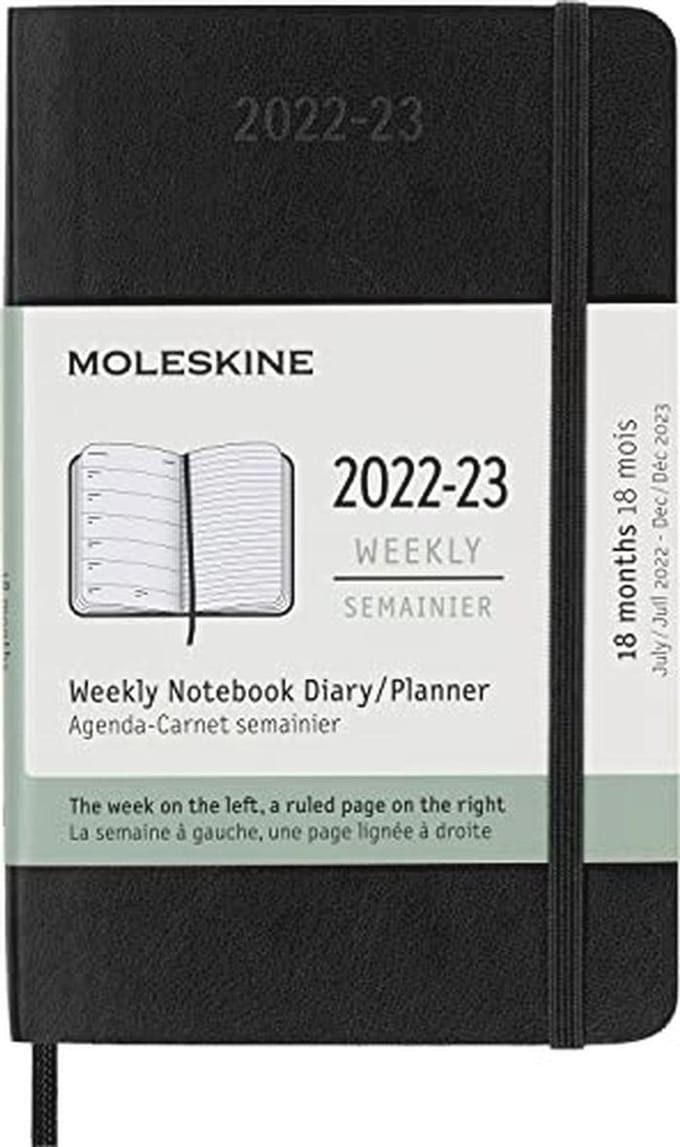 18-Maanden Weekplanner met Zachte Kaft en Elastische Sluiting - Zwart 9x14 cm