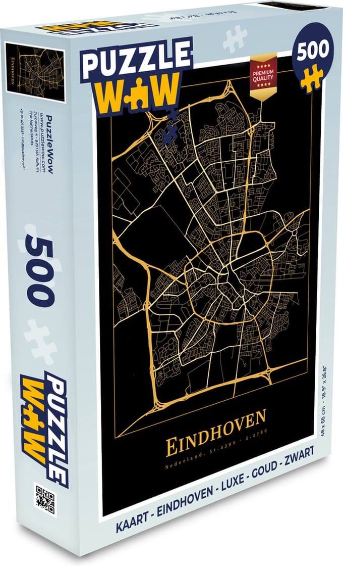 Puzzel Kaart - Eindhoven - Luxe - Goud - Zwart - Legpuzzel - Puzzel 500 stukjes