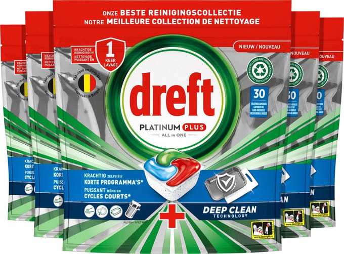 Dreft Platinum Plus All In One Vaatwasmiddel - Deep Clean Fresh Herbal Breeze - Voordeelverpakking 300 Vaatwastabletten