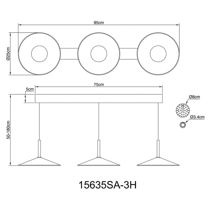Globo LED hanglamp Lampone, zandkleurig, lengte 95 cm, metaal, 3-lamps