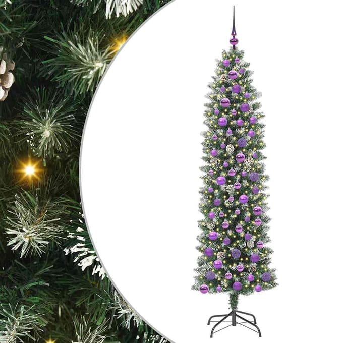 vidaXL Kunstmatige slanke kerstboom Groen en Wit 180 cm