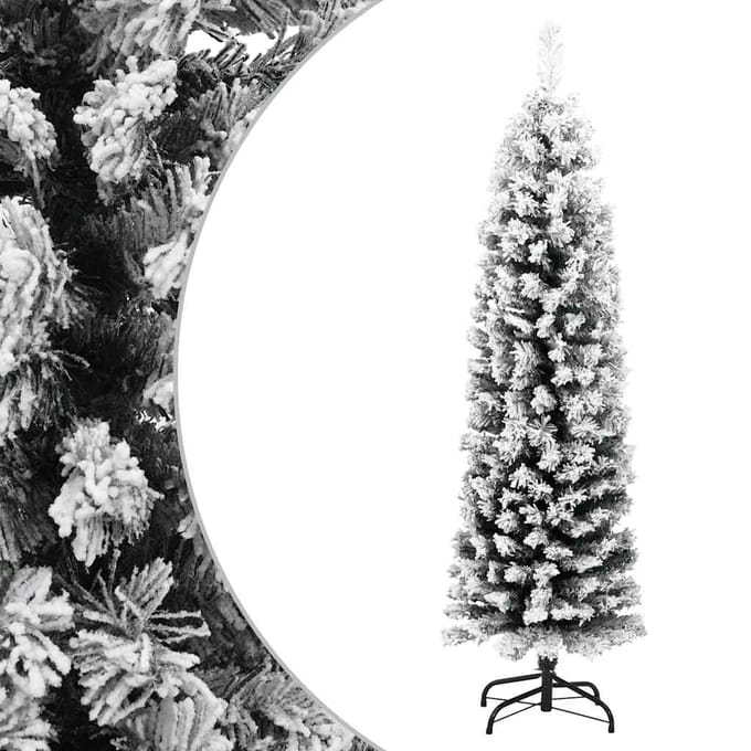 vidaXL - Kunstkerstboom - met - sneeuw - smal - 150 - cm - PVC - groen