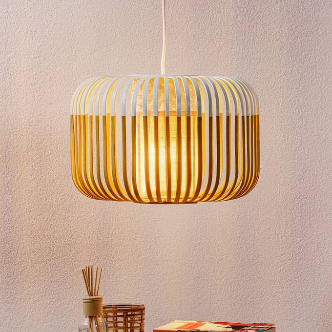 Forestier hanglamp Bamboo S, Ø 35 cm, wit