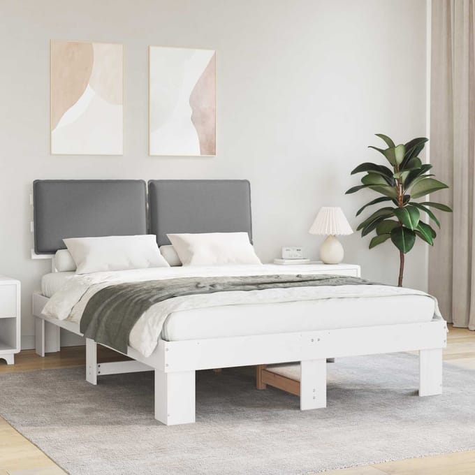 vidaXL - Bedframe - met - Gevoerde - Hoofdbord - Lichtgrijs - 150 - x - 200 - cm