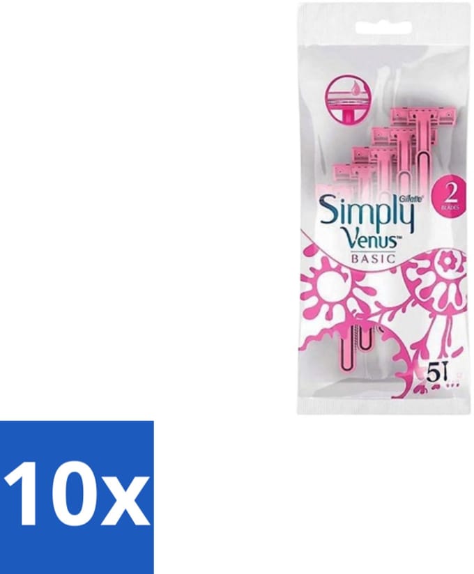 10 x Gillette Simply Venus – Wegwerpscheermesjes – Basic – 5 mesjes - Scheermesje Vrouw - Scheermesje Voor Vrouwen - Wegwerpscheermesje - Scheermesje Basic - Gillette Venus