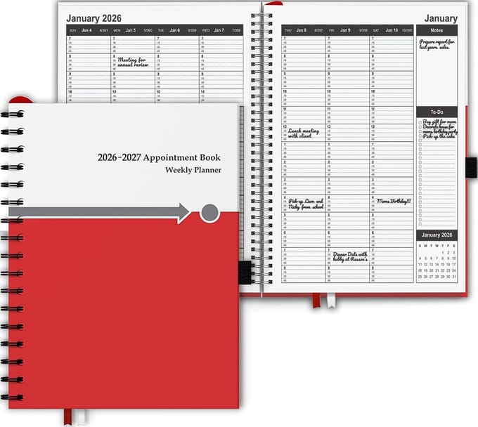 Afsprakenboek - Planner Agenda - Planning Maken - Uurlijkse Indeling - Groot Formaat - Rood