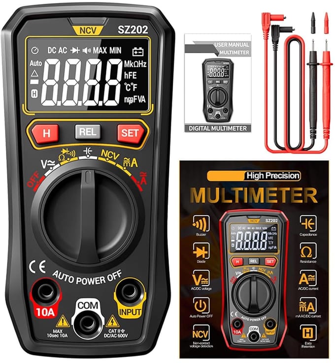 Digitale Multimeter - Spanningsmeter - Elektrische Tests - Automatisch Bereik - Hoge Zichtbaarheid - Zwart
