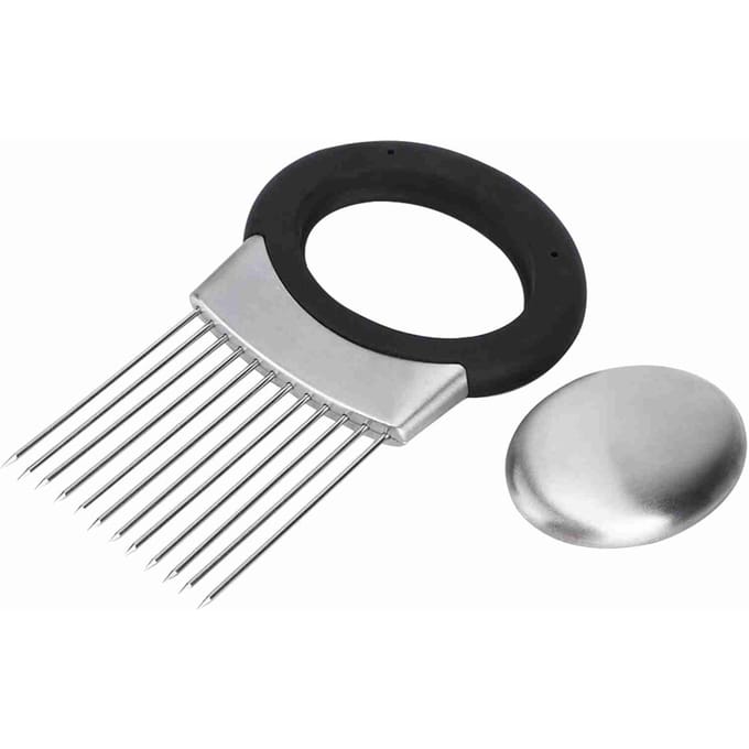 Uienhouder Groente Aardappelsnijder Slicer Roestvrij Staal Vork Snijden met Geurverwijderaar black