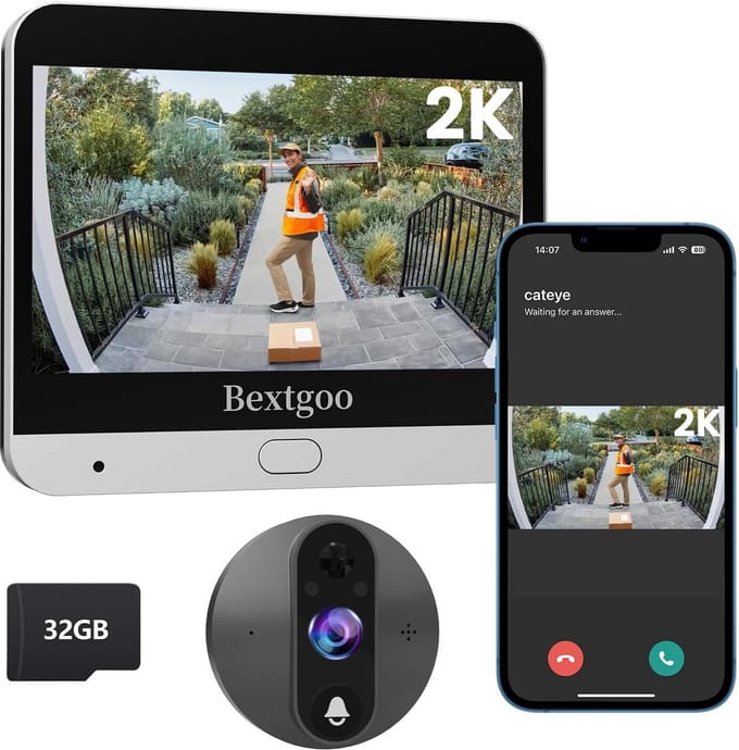 Digitale Deurspion met 2K/3MP Camera, Bewegingsdetectie en App-Notificaties