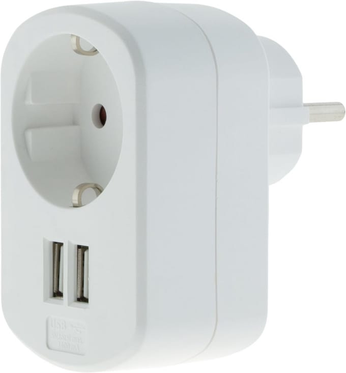 Schuko Wandcontactdoos 16A met 2 USB A 3.4A - Geïntegreerde USB Oplader - Compacte Oplossing voor Smartphones en Tablets - Wit