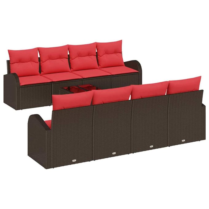 vidaXL - Bankstel - 9 - st - 6-Aantal - zitplaatsen - Bruin - en - Rood - Polyester