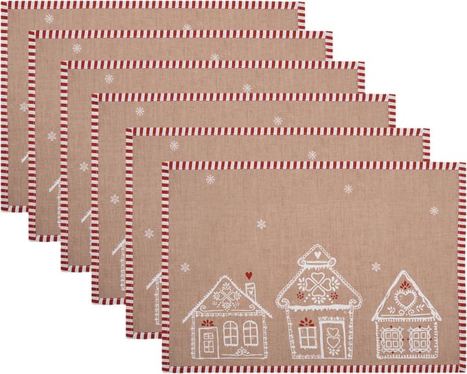 Clayre & Eef Placemats Set van 6 48x33 cm Bruin Katoen Gingerbread house