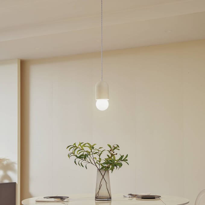 Lindby - hanglamp - 1licht - Gips, glas - H: 25 cm - E27 - beige, wit