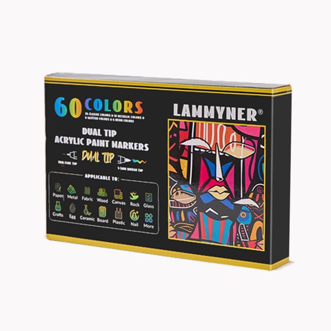 Acrylmarkers - 60 kleuren - sneldrogend - dubbele punt voor schilderen en graffiti - tekenset