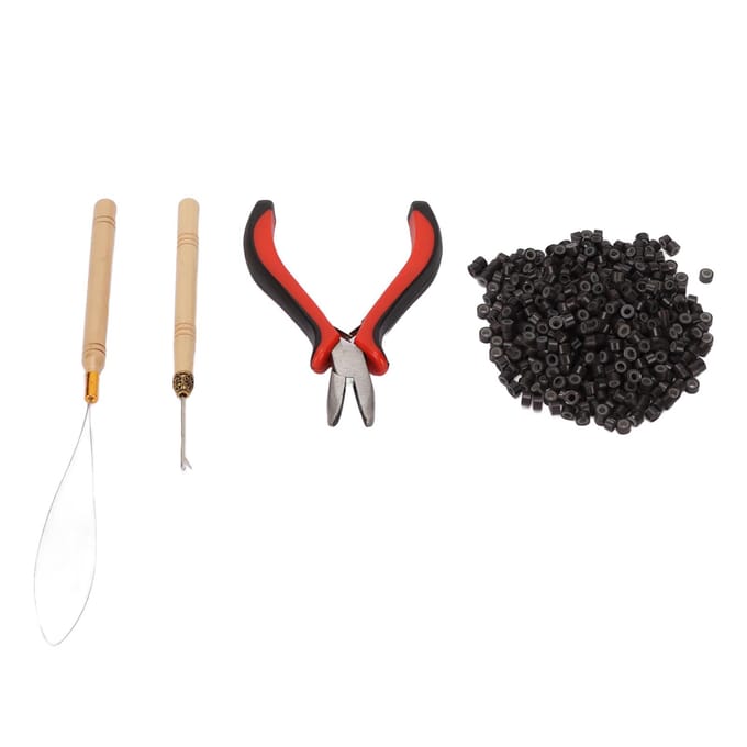 4 stuks Hairextension Gereedschapsset Professionele Haarstyling Tangenset met 4,5 mm Siliconen Ringen Trekken black