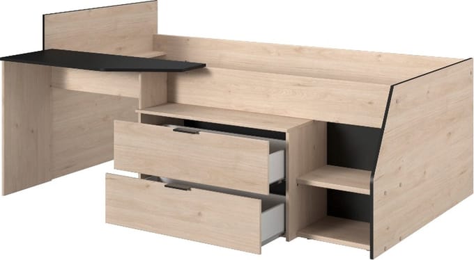 Parisot - Kajuitbed Milky - Zwart/Eik met Lattenbodem 90x200