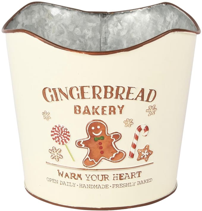 Dekoratief | Bloempot 'Gingerbread Bakkery', beige/bruin, metaal, 15x15x13cm | A255911