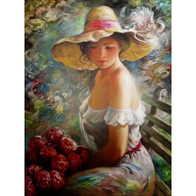 Peinture diamant jeune femme, perceuse complète, broderie diamant 50X70CM