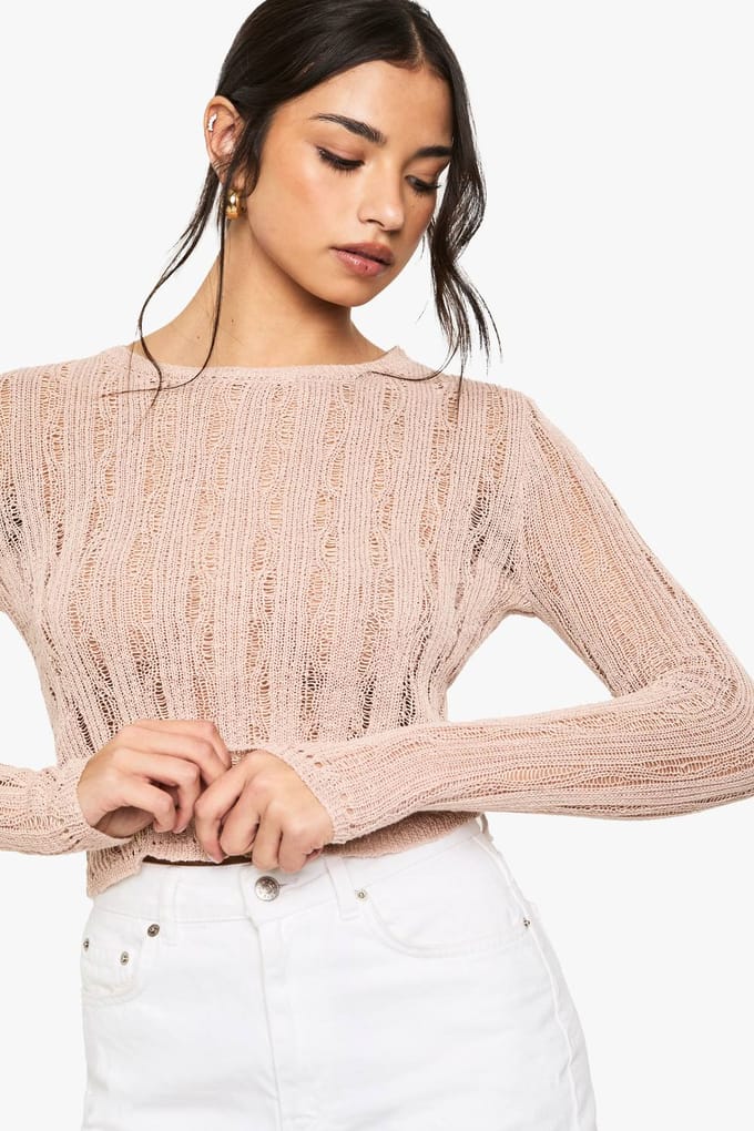 boohoo Dames Ladderdetail trui | Steen | Maat: Medium