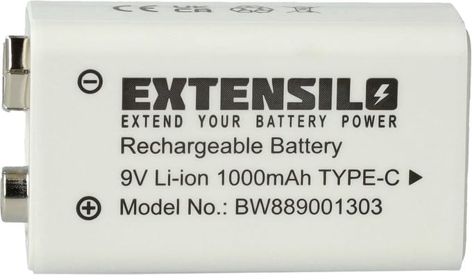 Oplaadbare 9V Blokaccu Li-Ion met Hoge Capaciteit en USB-C Poort