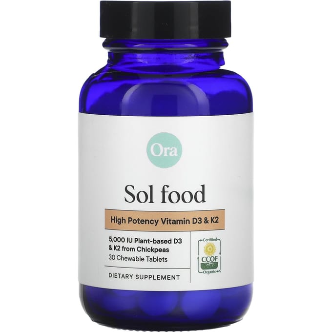 Ora, Sol Food, Vitamine D3 et K2 à haute puissance, 30 comprimés à croquer