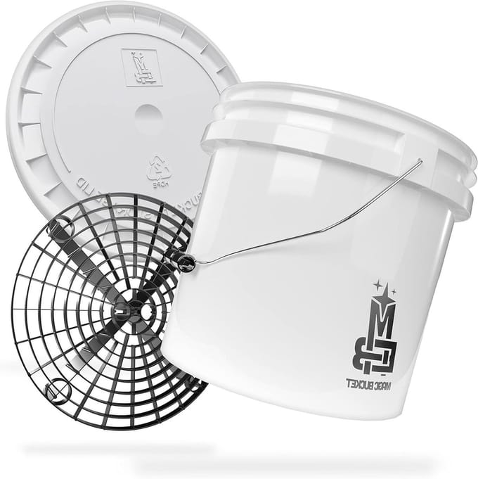 Wasemmer Set - Schoonmaak emmer - Auto poetsen - Met vuilzeef - 13 liter - Wit/Zwart