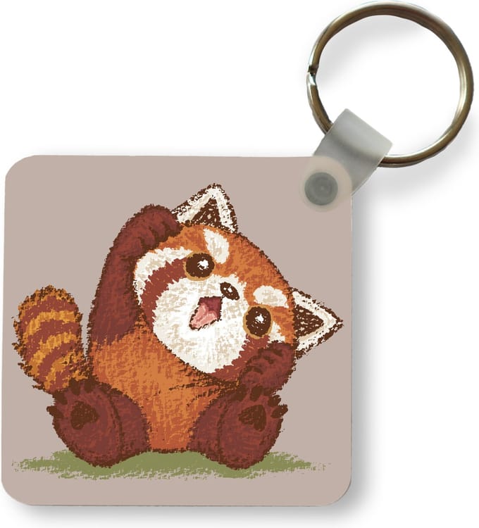 Sleutelhanger - Uitdeelcadeautjes - Illustratie van een vrolijke rode panda - Plastic