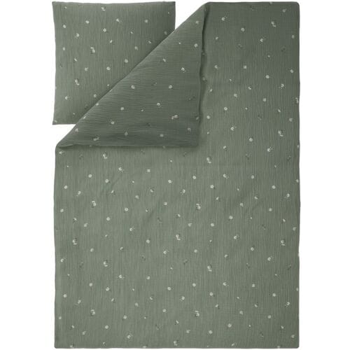 LIVARNO Mousseline dekbedovertrek 140 x 200 cm (Bloemen/groen)