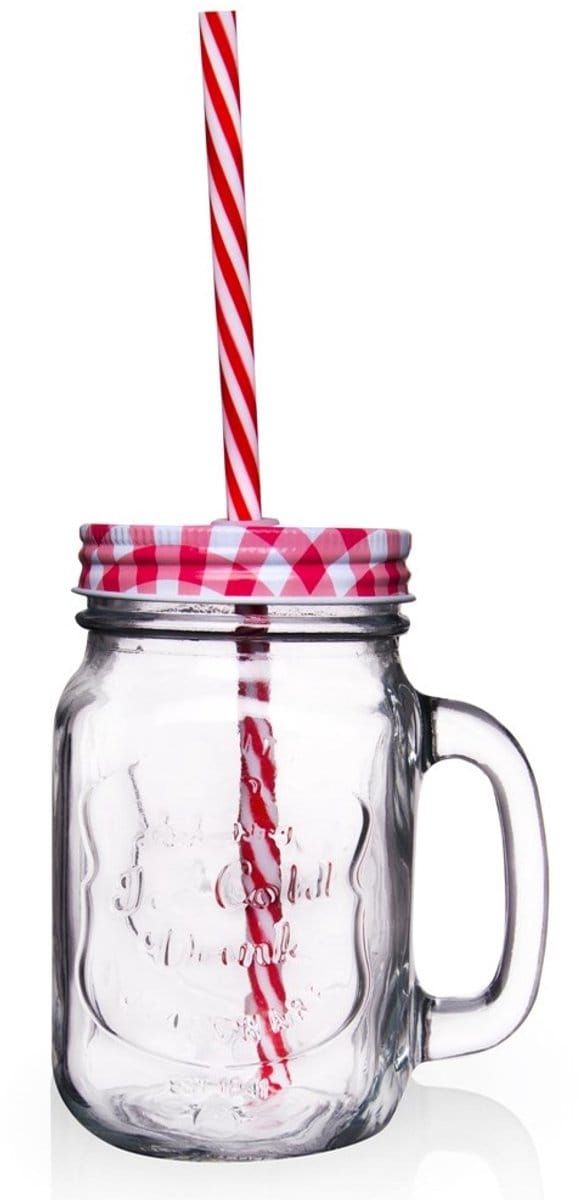 Bocal à Boissons en Verre Orion 450ml avec Couvercle et Paille