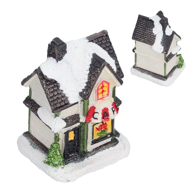 Kerstdorp Huis LED Kerst Hars Licht Huis met LED Licht Werkt op Batterijen white