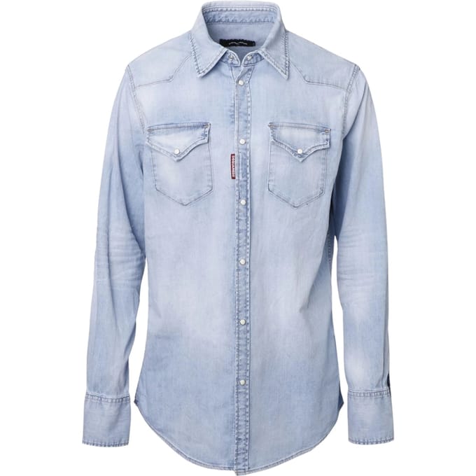 Dsquared2 Classic Western Faded Denim Blue Shirt