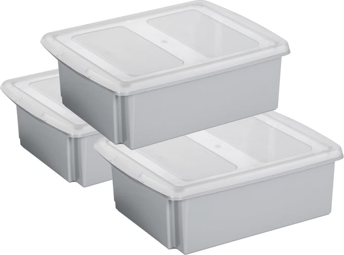 Sunware set van 3x opslagboxen 17 liter lichtgrijs 45 x 36 x 14 cm met afsluitbare deksel