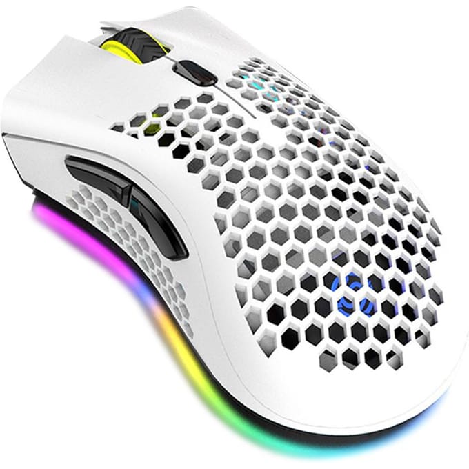2.4G draadloze gamingmuis Oplaadbare muis met RGB-lichteffect 3 instelbare DPI Uitgehold wit