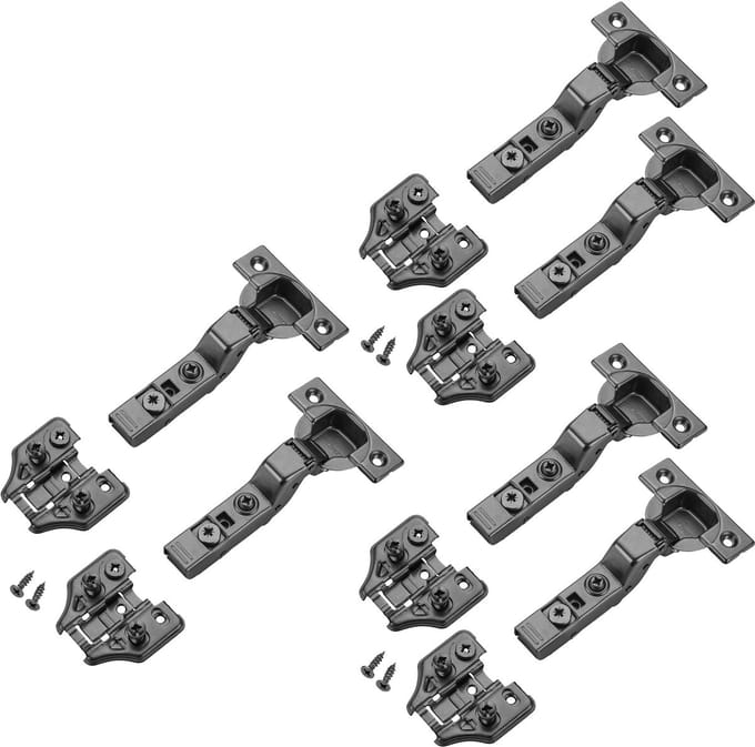 6 x T45-scharnier met gedempte binnenanslag, incl. montageplaat + schroeven, zwart