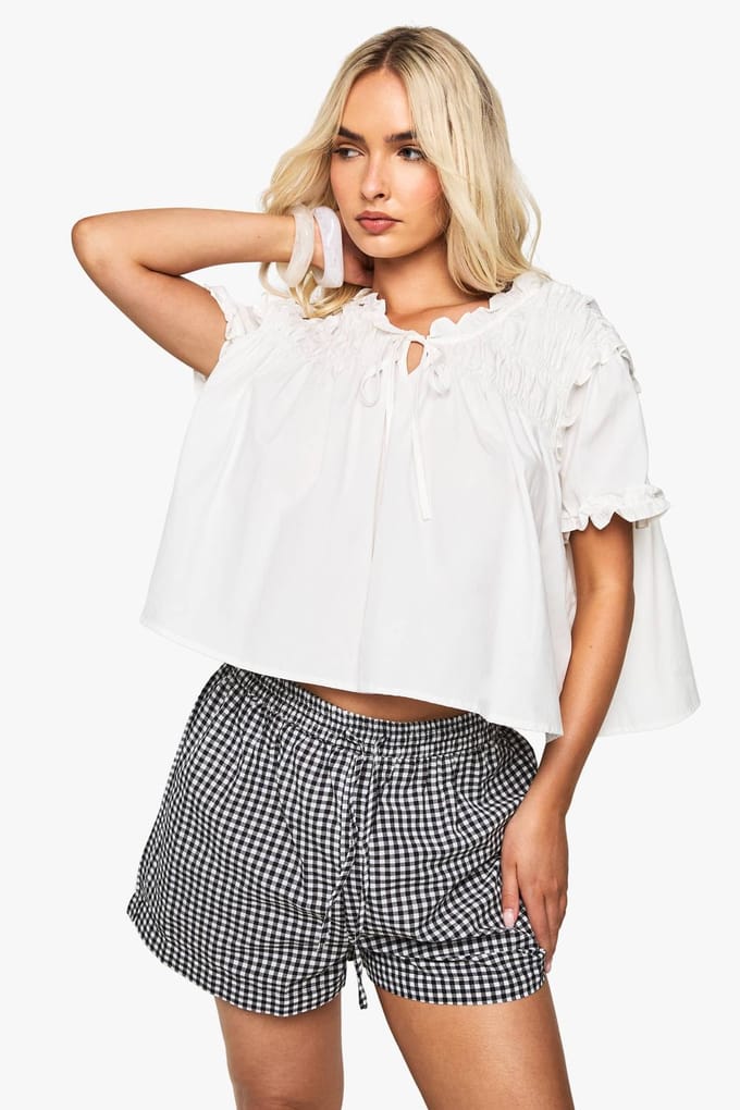boohoo Dames Ruched Poplin Smock Top | White | Maat: 6