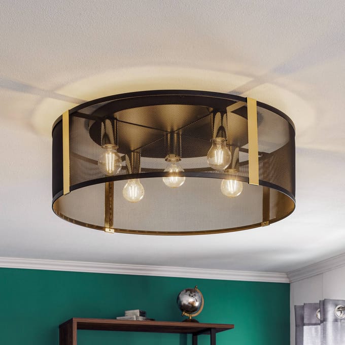 Luminex Plafondlamp Lavinia, gouden strips, 5-lamps