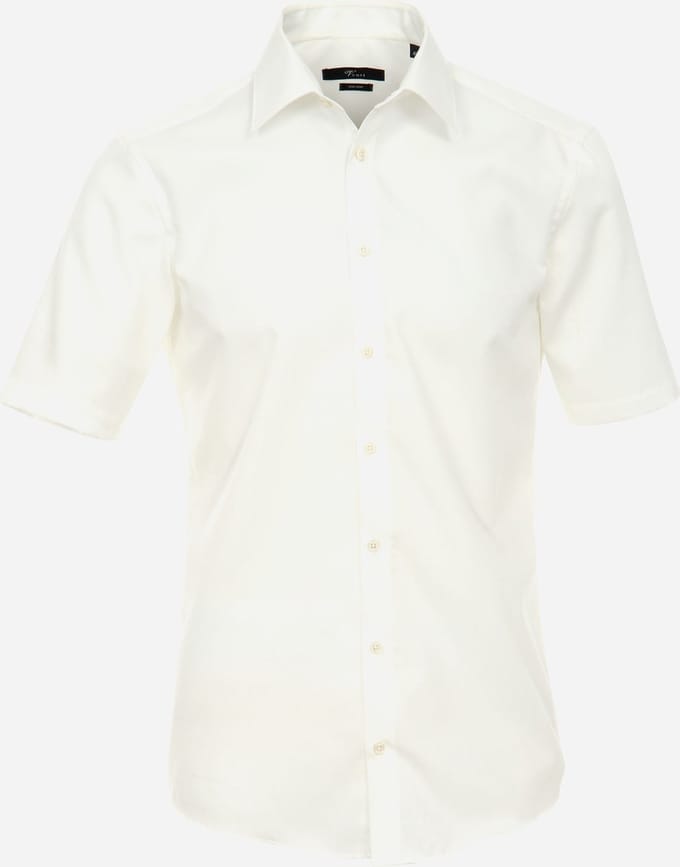 VENTI modern fit overhemd - korte mouw - popeline - beige - Strijkvrij - Boordmaat: 39