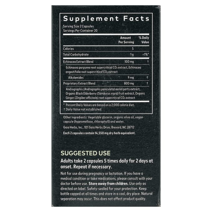Gaia Herbs, Snelle Verdediging, 40 Plantaardige Vloeibare Fyto-Capsules