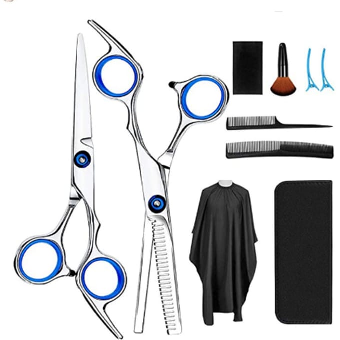 10 stuks Kappersschaar Set Professioneel Roestvrij Staal Comfortabele Grip Draagbaar Haar Dunner Makend black