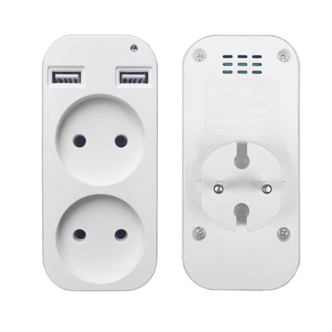 1 stuks Europese stekkerconversiestekker Multifunctionele aansluiting Draagbare dubbele USB-poort Duits Frans Russisch Universele aansluiting white