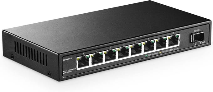 8-poorts 2,5 G netwerkschakelaar met 10 G SFP - Plug-and-play Ethernet Switch