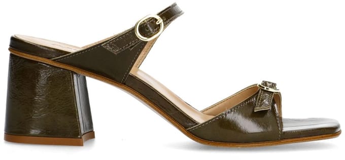 Sacha - Dames - Donkergroene lak sandalen met hak - Maat 38