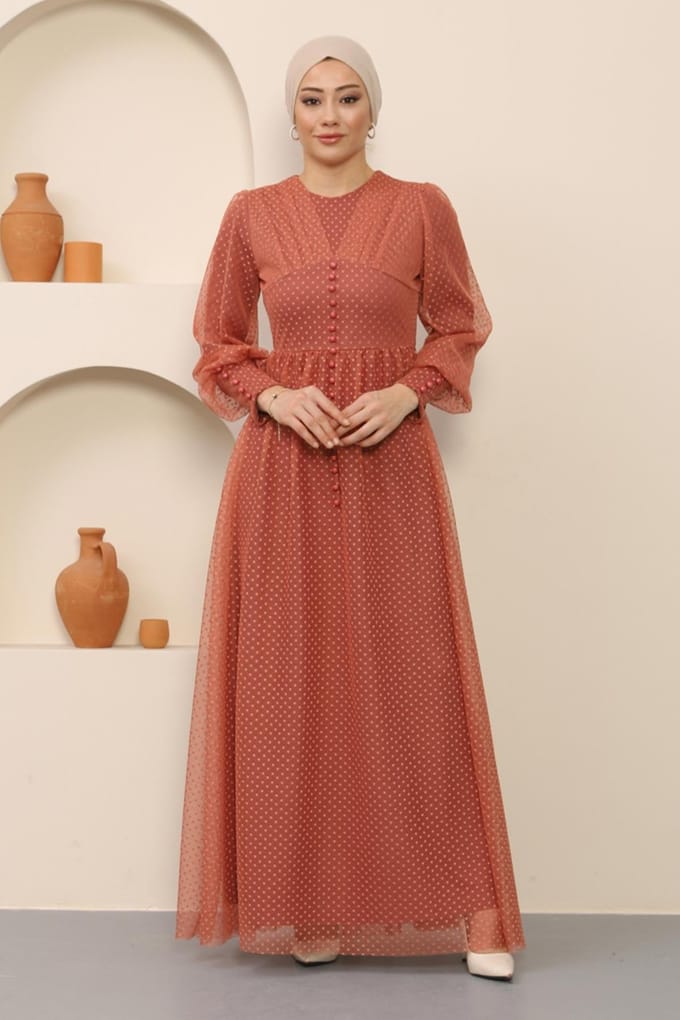 Knoop Detailed Tule Avondjurk Zalm