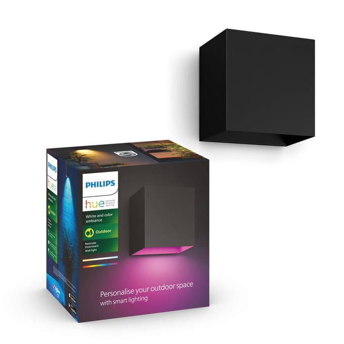 Philips Hue Resonate Downward Outdoor Wall Light (Black)  White & Color Ambiance