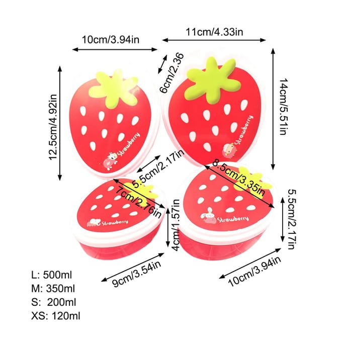 4 stuks Magnetron Lunchbox Aardbeivormige Voedselopbergcontainer Kinderen School Draagbaar Mini Vershouddoos red