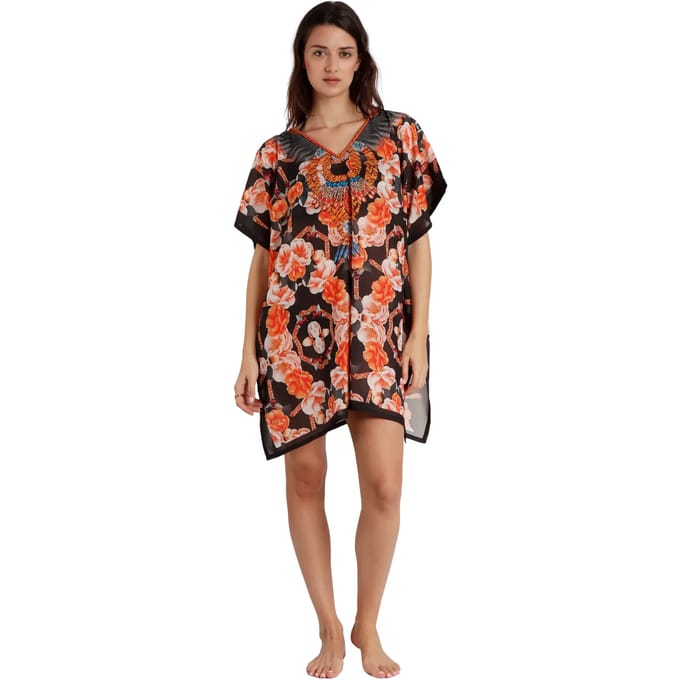Oranje bloemen caftan jurk voor vrouwen Admas