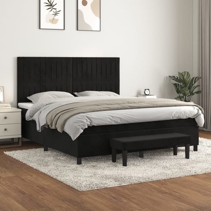 vidaXL - Boxspring - met - matras - fluweel - zwart - 180x200 - cm