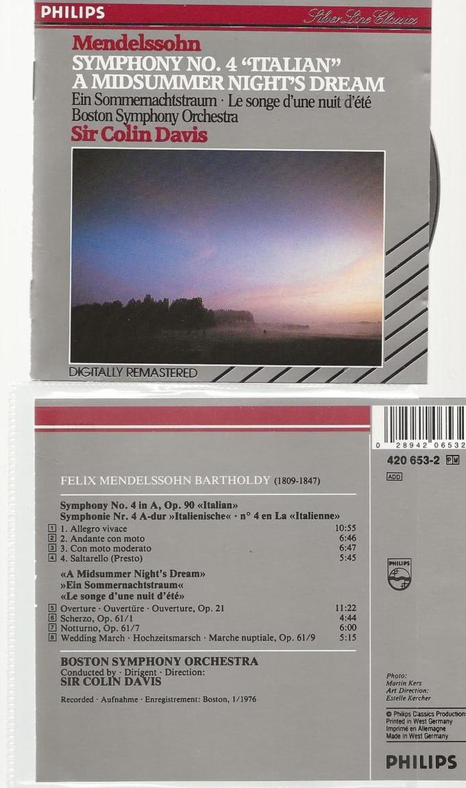 MENDELSSOHN - SYMPH. No 4 "ITALIAN " MIDSUMMER NIGHT'S DREAM