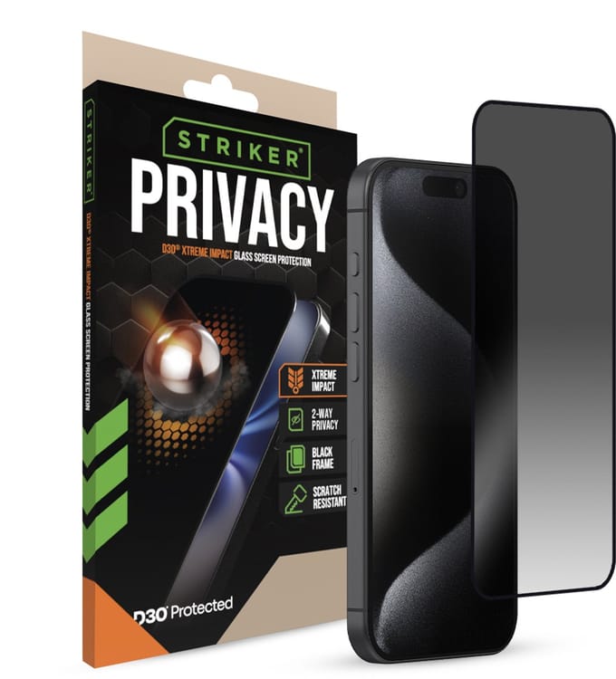 Striker Screenprotector geschikt voor Apple iPhone 15 Pro Glazen | Striker Xtreme Impact Privacy Screenprotector Privacy - Case Friendly - Zwart