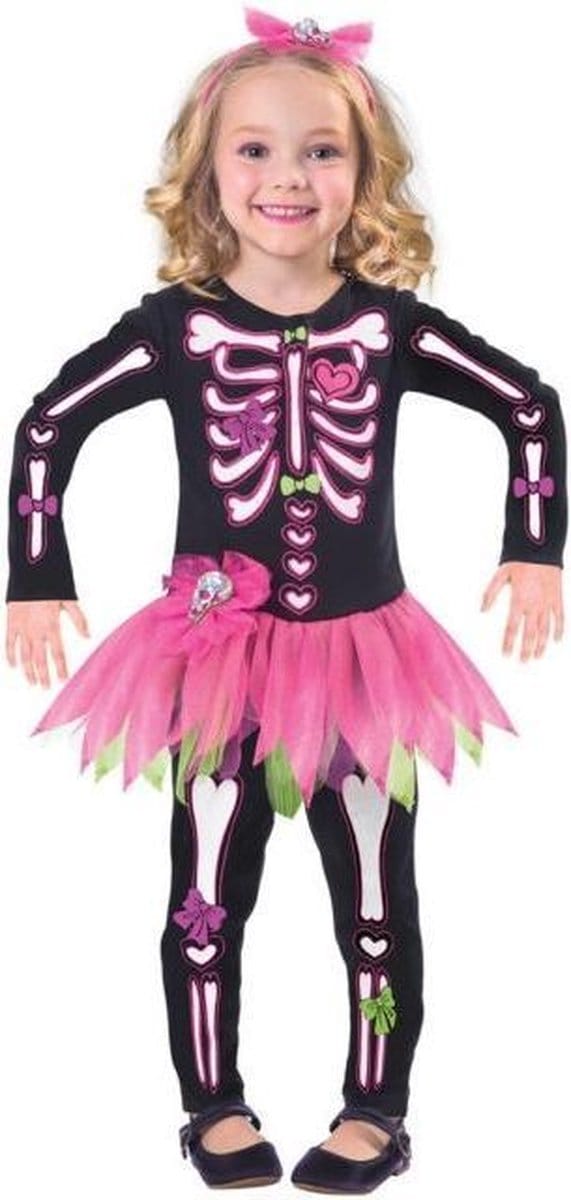 Amscan Verkleedset Skelet Meisjes Zwart/roze Mt. 86 2-delig